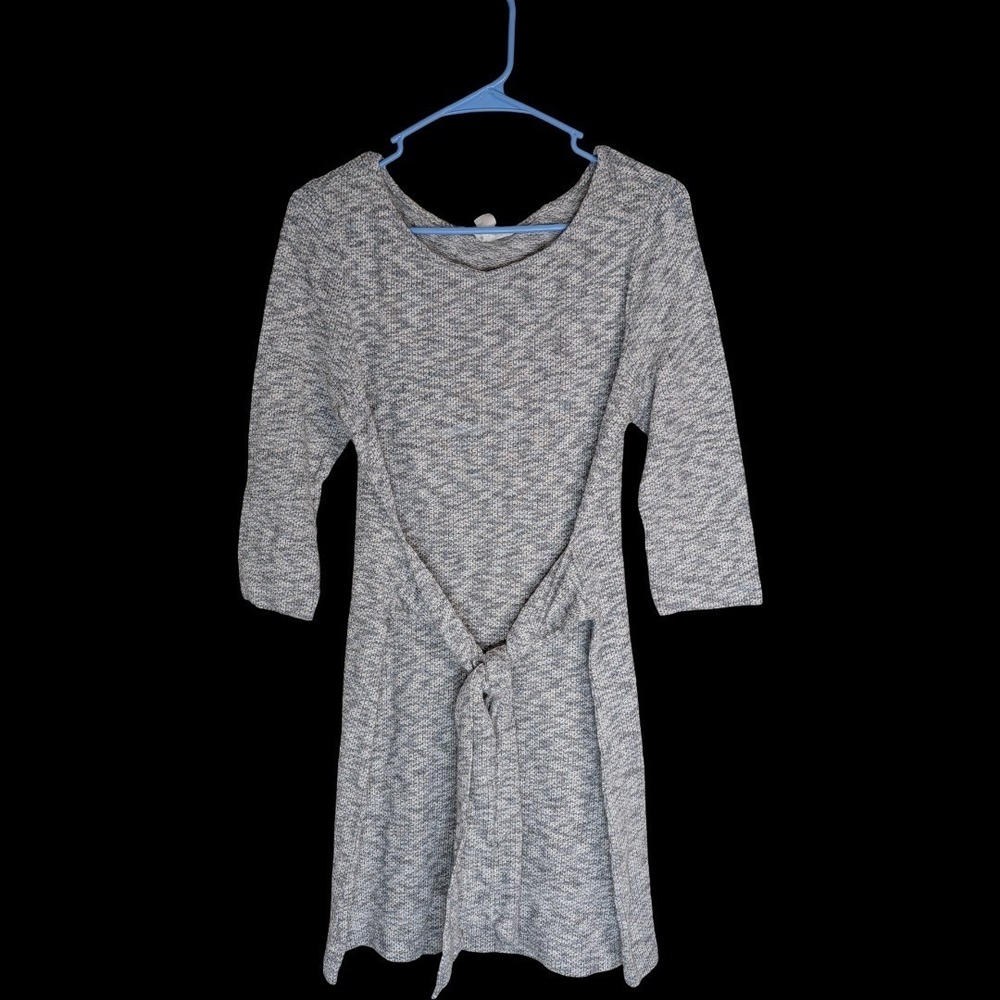 Loft Outlet Lounge Dress Womens Small Gray Marl Knit Tie Waist 3/4 Sleeve Casual